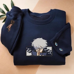 Limitless Cursed Technique Embroidered Sweatshirt, Six Eyes Anime Hoodie, Sorcery Battle Gift, Perfect for Manga & Anime Lovers.