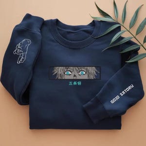 Embroidered Anime Sweatshirt, Six Eyes Crewneck, Limitless Cursed Technique Design, Sorcery Battle Gift for Manga & Anime Fans