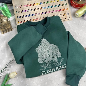 Elden Ring Embroidered Sweatshirt, Gothic Gamer Gift, Elden Ring Merch for Him, Warrior Knight Graphic Shirt, Perfect Gift for Fans