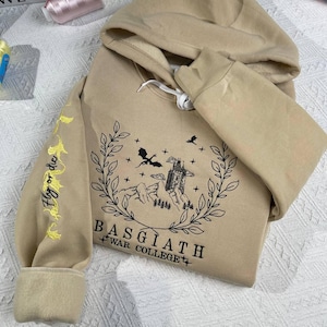 Fourth Wing Embroidered Sweatshirt – Basgiath War College Gift – Dragon Rider Tee – Violet Sorrengail & Xaden Riorson Fantasy Shirt