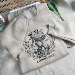 Wyll Embroidered Sweatshirt, BG3 Hoodie, Baldur&#39;s Gate 3 Fan Shirt, Cozy Crewneck, Perfect Gamer Gift for Fantasy RPG Fans