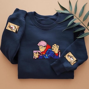 King of Curses Embroidered Sweatshirt, Malevolent Shrine Design, Sorcery Battle Anime Gift, Perfect for Manga & Anime Fans.