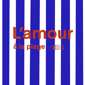 Affiche illustrée, carte, rayure bleu et blanche, idée cadeau, illustration, papèterie, amour et plage