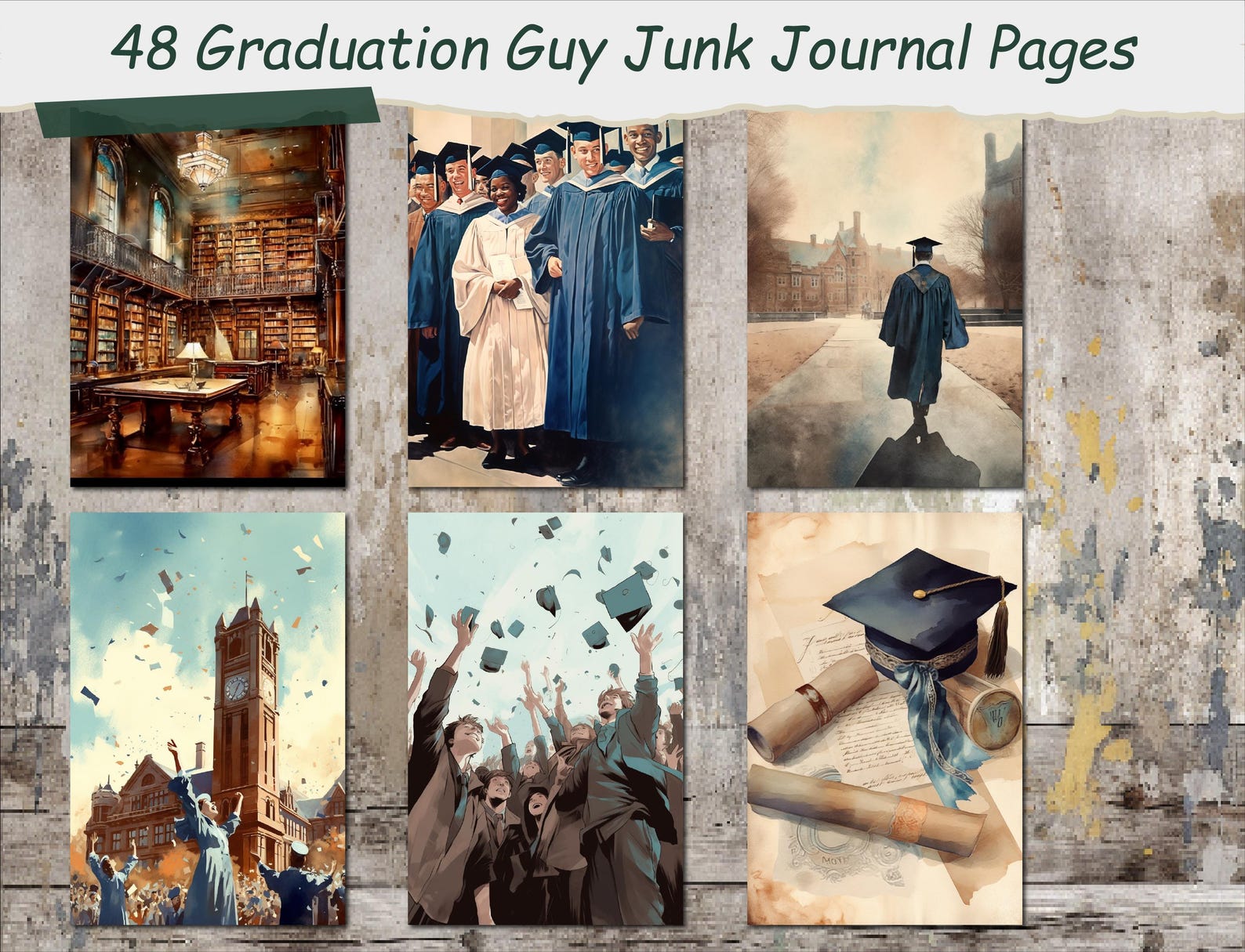 Graduate Level Journal Graduation Guy Junk Journal Pages Printable Graduation Journal Kit No ...