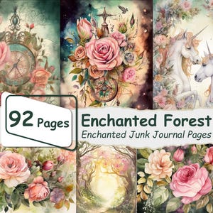 Páginas de diário de lixo da floresta encantada, diário de lixo da floresta, imprimíveis mágicos da floresta, itens efêmeros da natureza, papel para scrapbook digital