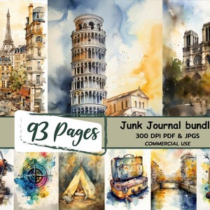 Travel Junk Journal Pages – 93 afdrukbare reizen en kortstondige reizen, plakboekpapier met avontuurthema, digitale download voor commercieel gebruik
