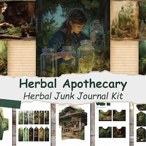 Kräuterapotheker Junk Journal Kit, Vintage Kräuterforscher Ephemera, druckbare Kräuterseiten, naturinspirierter digitaler Download