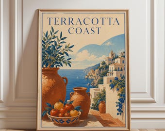 Italienische Küste Poster - Vintage Reiseposter (Mittelmeer-Stil)