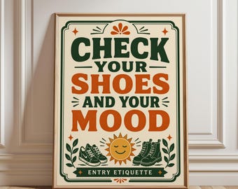 Entryway Wall Art, Check Your Shoes Sign, Mudroom Print, Entry Etiquette Art