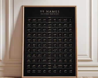 99 Names of Allah Print: Arabic Calligraphy, Black and Gold