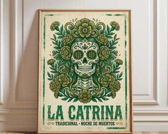 La Catrina Sugar Skull Print — Day of the Dead Folk Art, Dia de los Muertos Wall Decor
