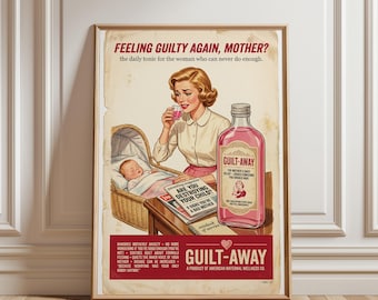 Retro Guilt-Away Mutter Satire Druck, Vintage Küche Wand Dekor