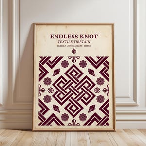 Impression de noeuds sans fin : mandala bouddhiste tibétain, bordeaux et crème