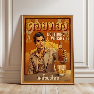 Doi Thong Whisky Vintage Poster - Mid-Century Thai Bar Decor