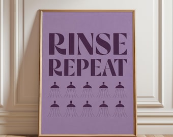 Stampa retrò per il bagno, tipografia Rinse Repeat, lavanda (formato A4 e superiori)