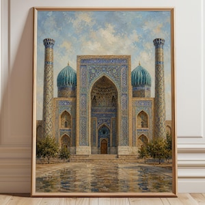 Islamic Architecture Print, Mosque Wall Art, Blue Tile Artwork, Travel Poster