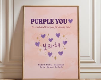 Purple You BTS Art Print, koreanische Typografie Wandkunst, Borahe Hearts Poster