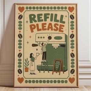 Letrero para estación de café, impresión "Rellenar, por favor", decoración para barra de café, arte para la pared de la cocina.