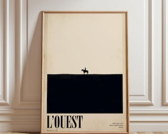 Lámina minimalista con silueta de vaquero, póster de jinete del Oeste, arte mural moderno de L'Ouest.