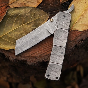 Handmade Full Damascus Pocket Knife  Birthday Gift Folding Knife Groomsmen Gift Anniversary Wedding Personalized Gift for Men