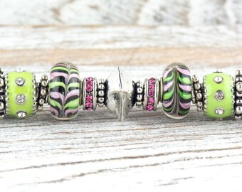 Lime und Pink Lemonade Perlen Silber Stylus Pen • Lampwork Glasperlen • Metall Kugelschreiber