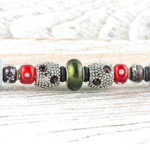 Vintage Christmas Beaded Silver Stylus Pen • Lampwork Glass Beads • Metal Ballpoint image 1