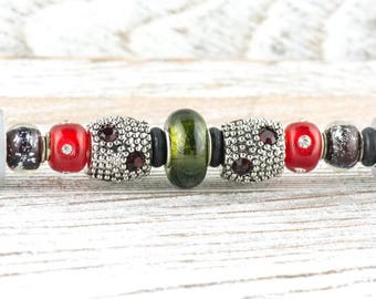 Vintage Christmas Beaded Silver Stylus Pen • Lampwork Glass Beads • Metal Ballpoint