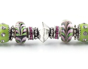 Lime and Pink Lemonade Glass Beaded Silver Letter Opener • Paper Knife • Desk Accessory