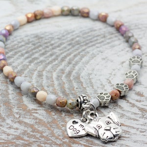 I Love My Dog Charm Stretch Bracelet, Dog Lover Gift, Pet Jewelry, Paw Print image 1