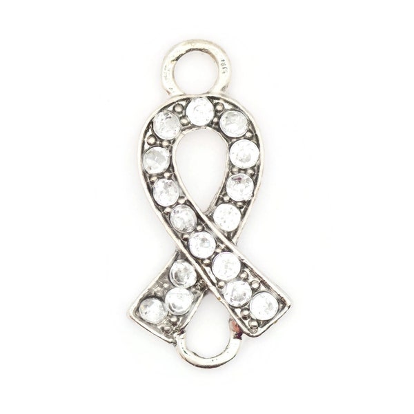 Awareness Ribbon, Stretch Band Connector, Rhinestone Link, Connector Charm, Connector Pendant, Watch Band Connector, Bracelet Focal