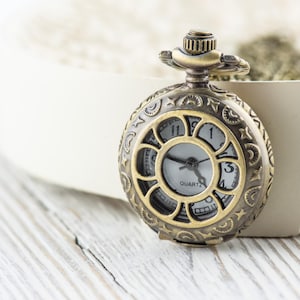 Sun & Moon Pocket Watch Necklace | Long Necklace Watch | Watch Locket Necklace | Pocket Watch Pendant | Ladies Pocket Watch