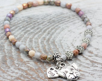 I Love My Dog Charm Stretch Bracelet, Dog Lover Gift, Pet Jewelry, Paw Print