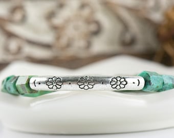 African Turquoise Stretch Bracelet / Jasper Gemstone Jewelry / Handmade Gift