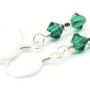 May Emerald Swarovski Crystal Birth Month Sterling Silver Drop Earrings