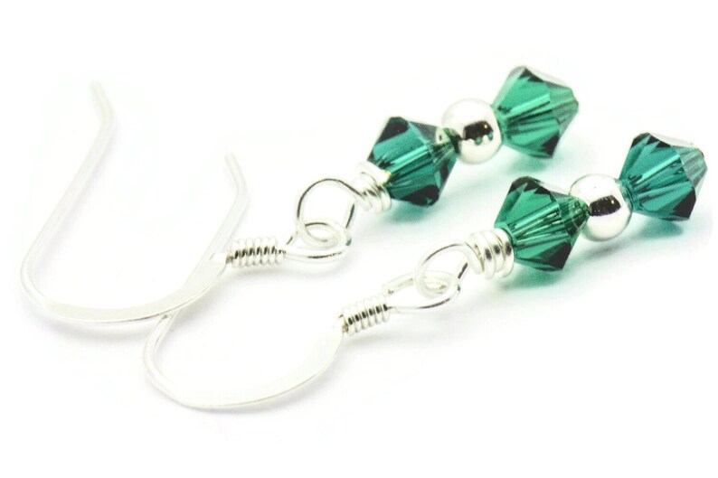 May Emerald Swarovski Crystal Birth Month Sterling Silver Drop Earrings
