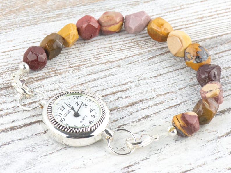 Mookaite Jasper Nugget Interchangeable Stretch Beaded Watch Band • Medical ID Bracelet • Single Strand • Handmade Gemstone Jewelry image 2