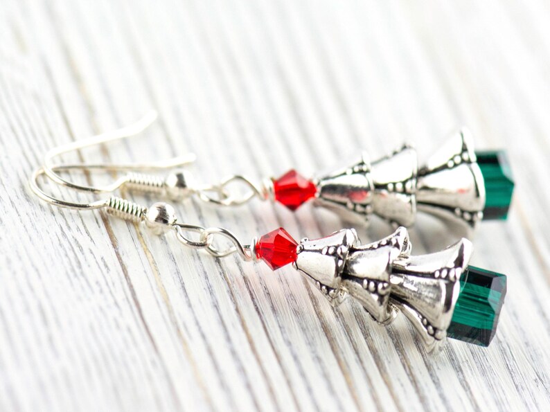 Christmas Tree Earrings, Handmade Earrings, Swarovski Crystal, Holiday Jewelry image 2