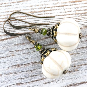 White Pumpkin Brass Earrings • Handmade Rustic Nature Jewelry • Autumn Vibes image 1