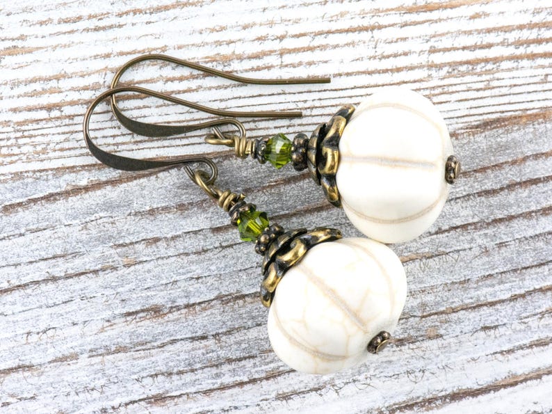 White Pumpkin Brass Earrings • Handmade Rustic Nature Jewelry • Autumn Vibes image 1