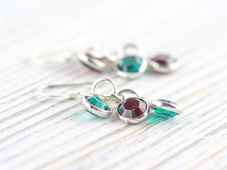 Orecchini natalizi con vischio, orecchini fatti a mano in argento sterling, cristallo Swarovski immagine 3