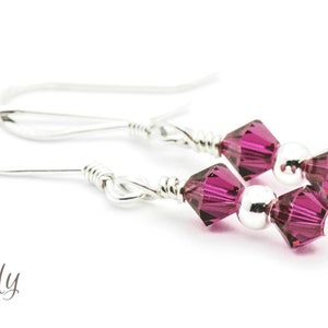 July Ruby Swarovski Crystal Birth Month Sterling Silver Drop Earrings