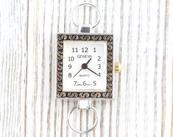 White Dial Two-Tone Square Watch Face • DIY Beading Watch • Jewelry Making • Analog • Loops and Battery Included