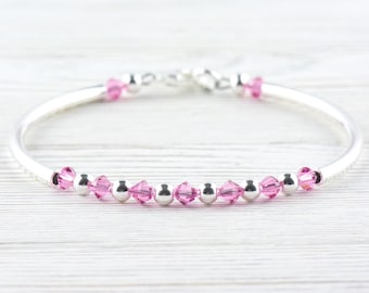 Pulsera con piedra de nacimiento de octubre, pulsera con piedra de nacimiento rosa, pulsera con piedra de nacimiento, pulsera con piedra de nacimiento, regalo de pulsera de octubre