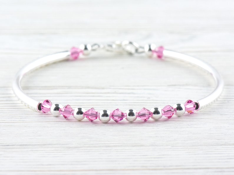 Pulsera con piedra de nacimiento de octubre, pulsera con piedra de nacimiento rosa, pulsera con piedra de nacimiento, pulsera con piedra de nacimiento, regalo de pulsera de octubre imagen 1