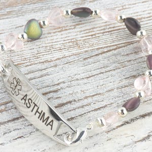 Purple Heart Mix Interchangeable Stretch Beaded Watch Band • Medical ID Bracelet • Single Strand • Handmade Jewelry image 8