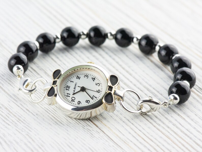 Black Bow Tie Two-Tone Round Watch Face • White Dial • DIY Beading Watch • Jewelry Making • Analog • Loops and Battery Included image 5