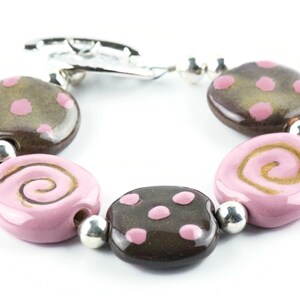 Strawberry Chocolate Polka Dot Ceramic Bead Bracelet / Kazuri Bead / Unique Jewelry image 4