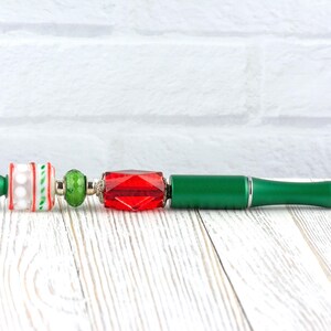 Red and Green Christmas Beaded Metal Ballpoint Pen with Lampwork Glass Beads • Black Ink (Extra Refill) image 7