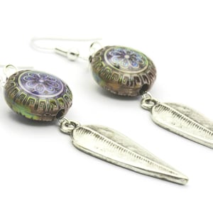 Silver Feather Earrings, Mood Bead, Feather Earrings, Blossom