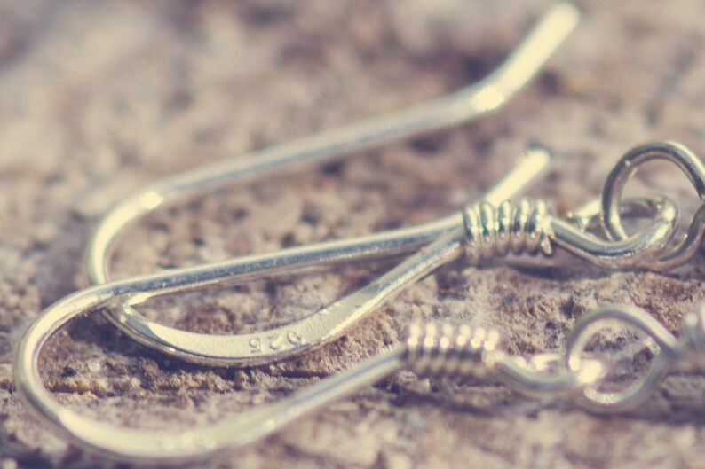 Sterling Silver Drop Earrings ear wire close up